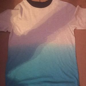 A white and blue t shirt